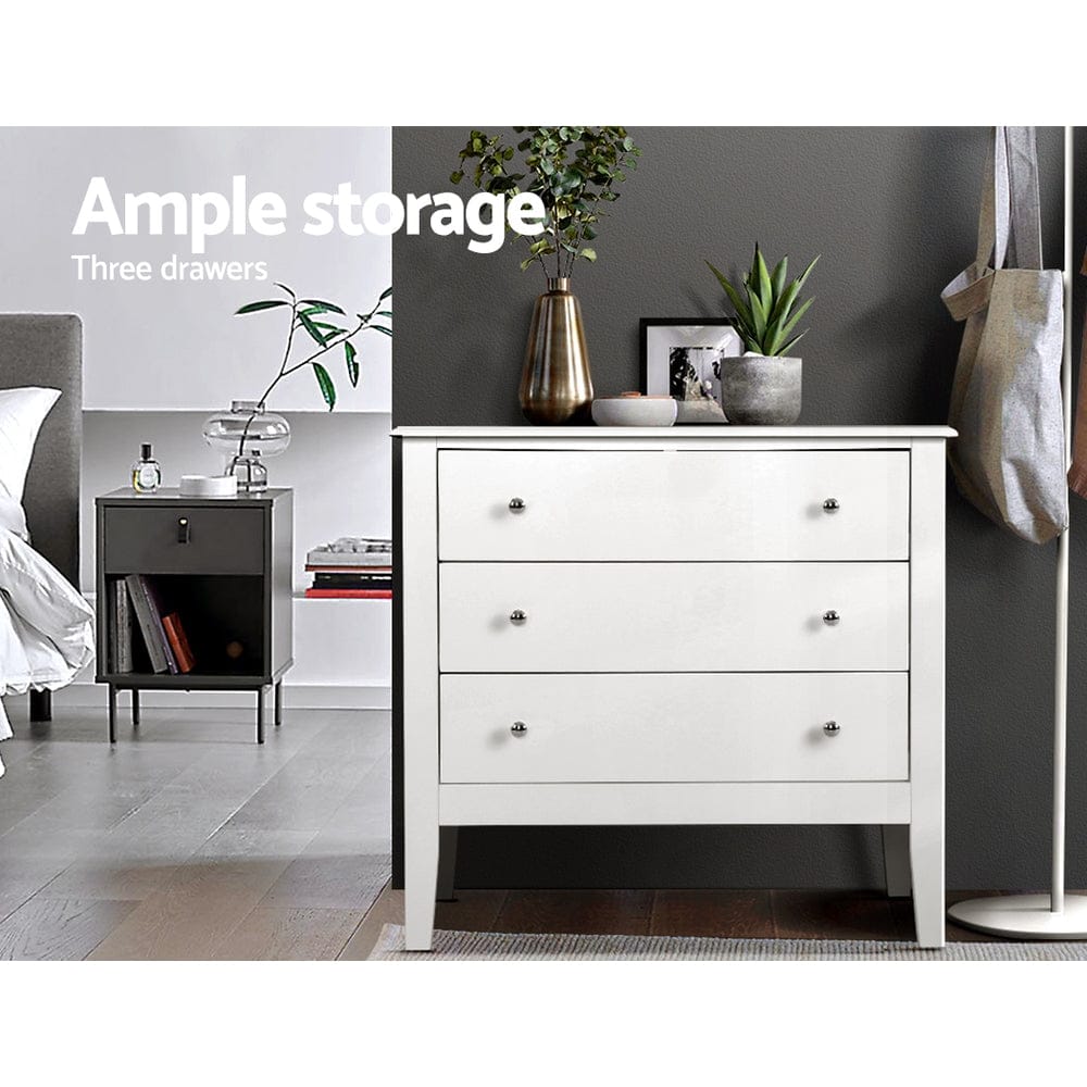 Artiss 3 Chest of Drawers - BRITTANY White - SportZone.co.nz