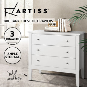 Artiss 3 Chest of Drawers - BRITTANY White - SportZone.co.nz