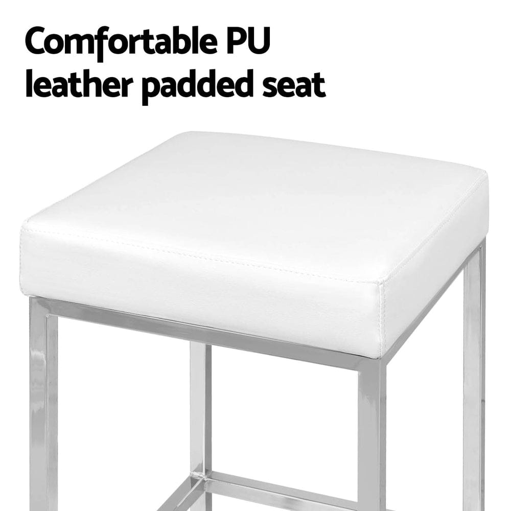 Artiss 4x Bar Stools Leather Padded Metal White - SportZone.co.nz