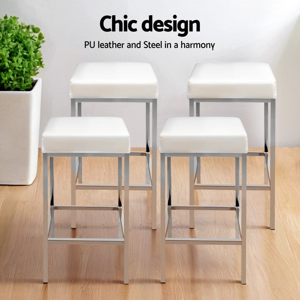 Artiss 4x Bar Stools Leather Padded Metal White - SportZone.co.nz