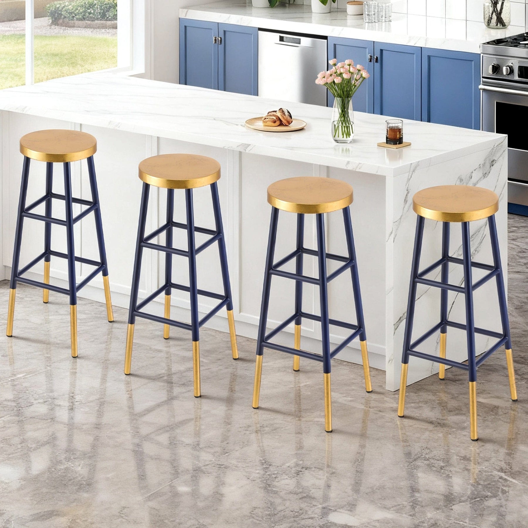 Artiss 4x Bar Stools Metal Gold Navy - SportZone.co.nz