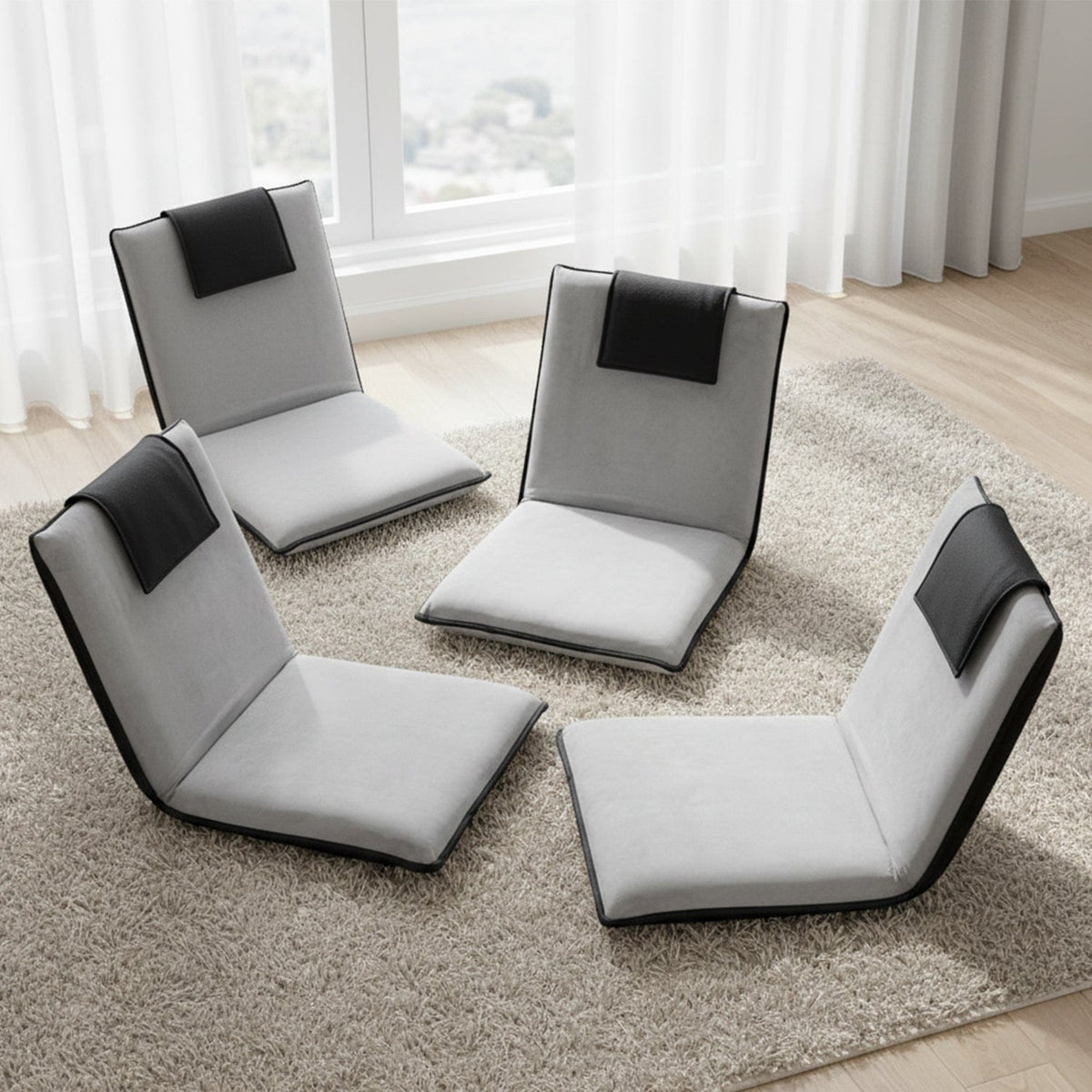 Artiss 4X Floor Lounge Sofa Bed Floor Cushion Velvet Grey - SportZone.co.nz