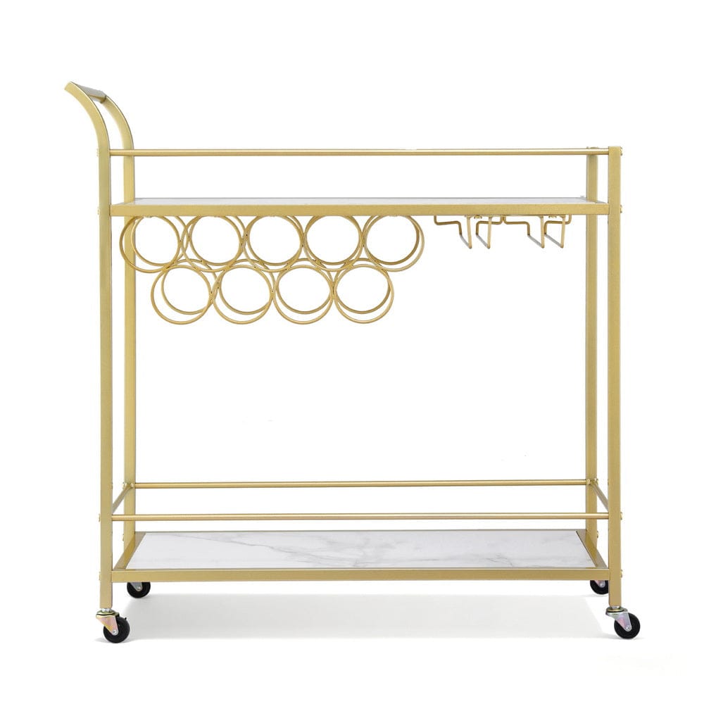 Artiss Bar Cart Drinks Trolley Serving Wine Rack Glass Holder Marble 85cm Gold - SportZone.co.nz