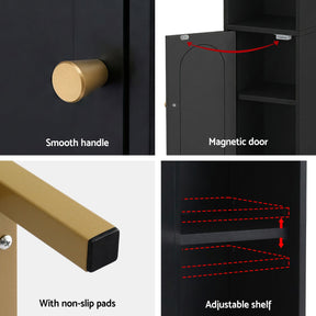 Artiss Bathroom Storage Cabinet Floor Organizer Toilet Corner Adjustable Black - SportZone.co.nz