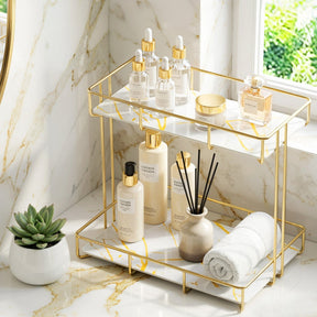 Artiss Bathroom Storage Rack 2 Tier Corner Organiser Gold Marble Look - SportZone.co.nz