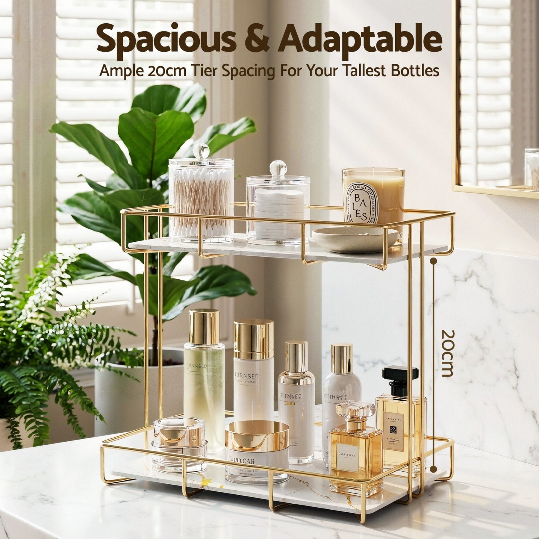 Artiss Bathroom Storage Rack 2 Tier Corner Organiser Gold Marble Look - SportZone.co.nz