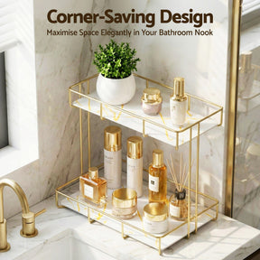 Artiss Bathroom Storage Rack 2 Tier Corner Organiser Gold Marble Look - SportZone.co.nz