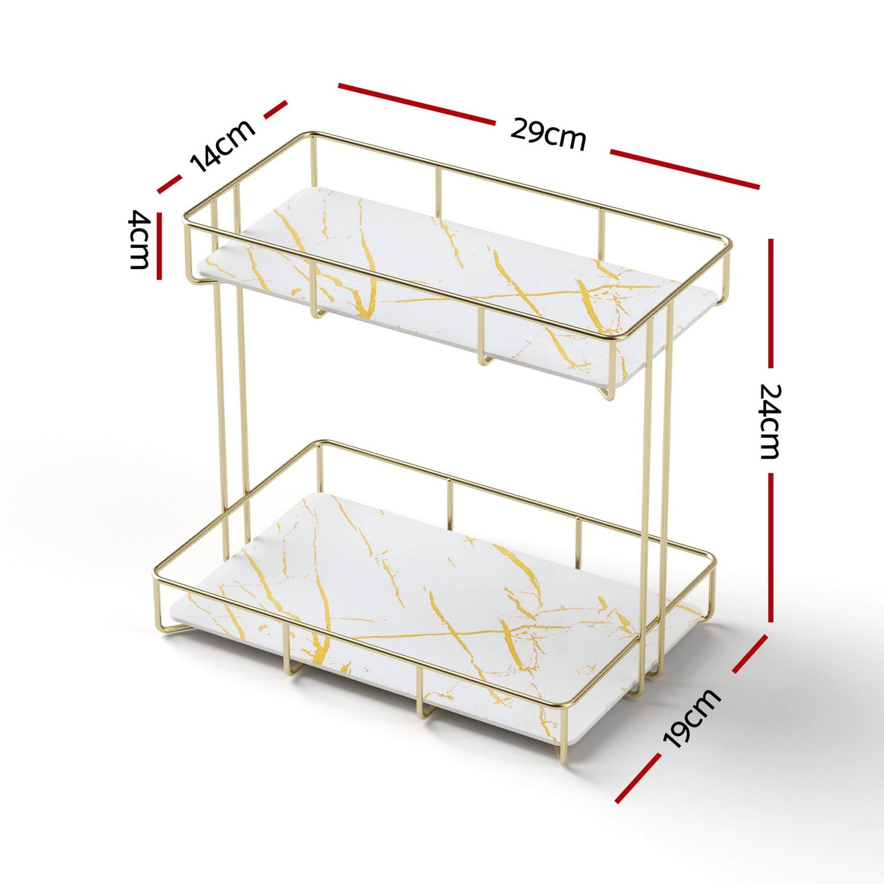 Artiss Bathroom Storage Rack 2 Tier Corner Organiser Gold Marble Look - SportZone.co.nz