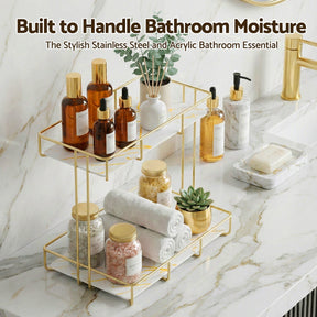Artiss Bathroom Storage Rack 2 Tier Corner Organiser Gold Marble Look - SportZone.co.nz