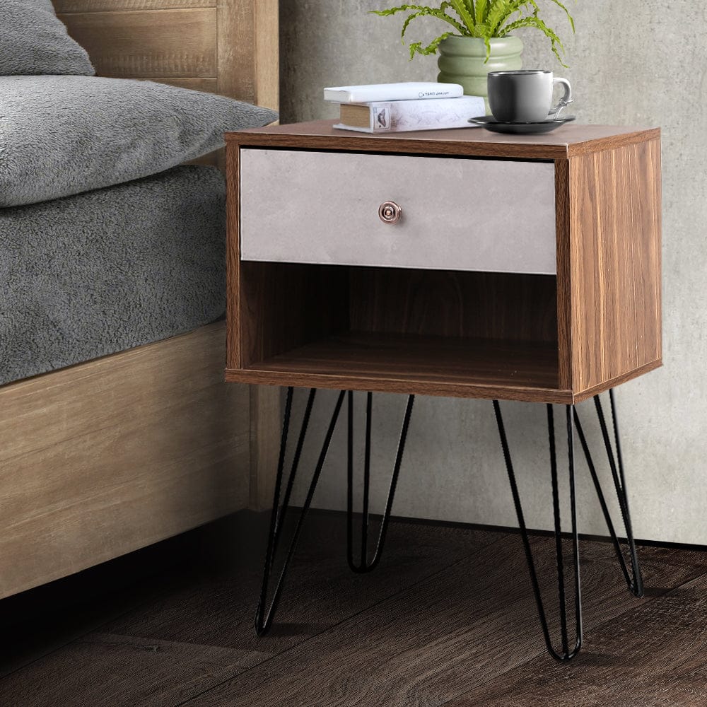 Artiss Bedside Table 1 Drawers with Shelf - LARS - SportZone.co.nz