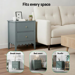 Artiss Bedside Table 2 Drawers Bedroom Storage Nightstand Green - SportZone.co.nz