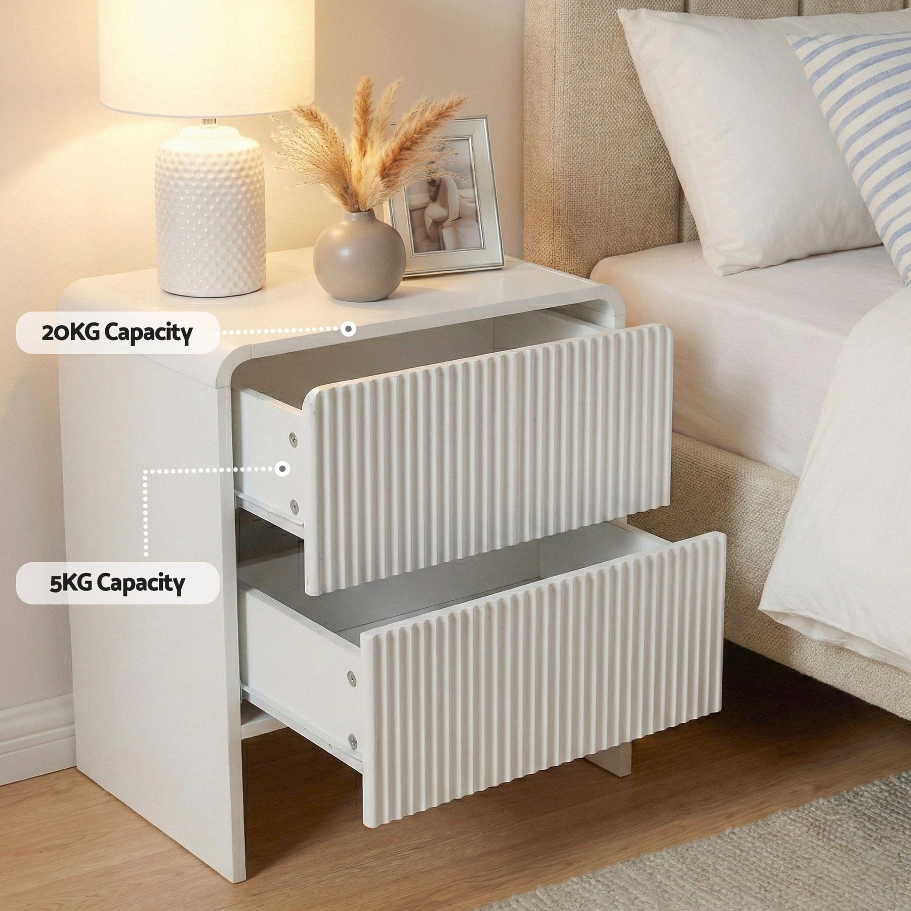 Artiss Bedside Table 2 Drawers - Beige - SportZone.co.nz
