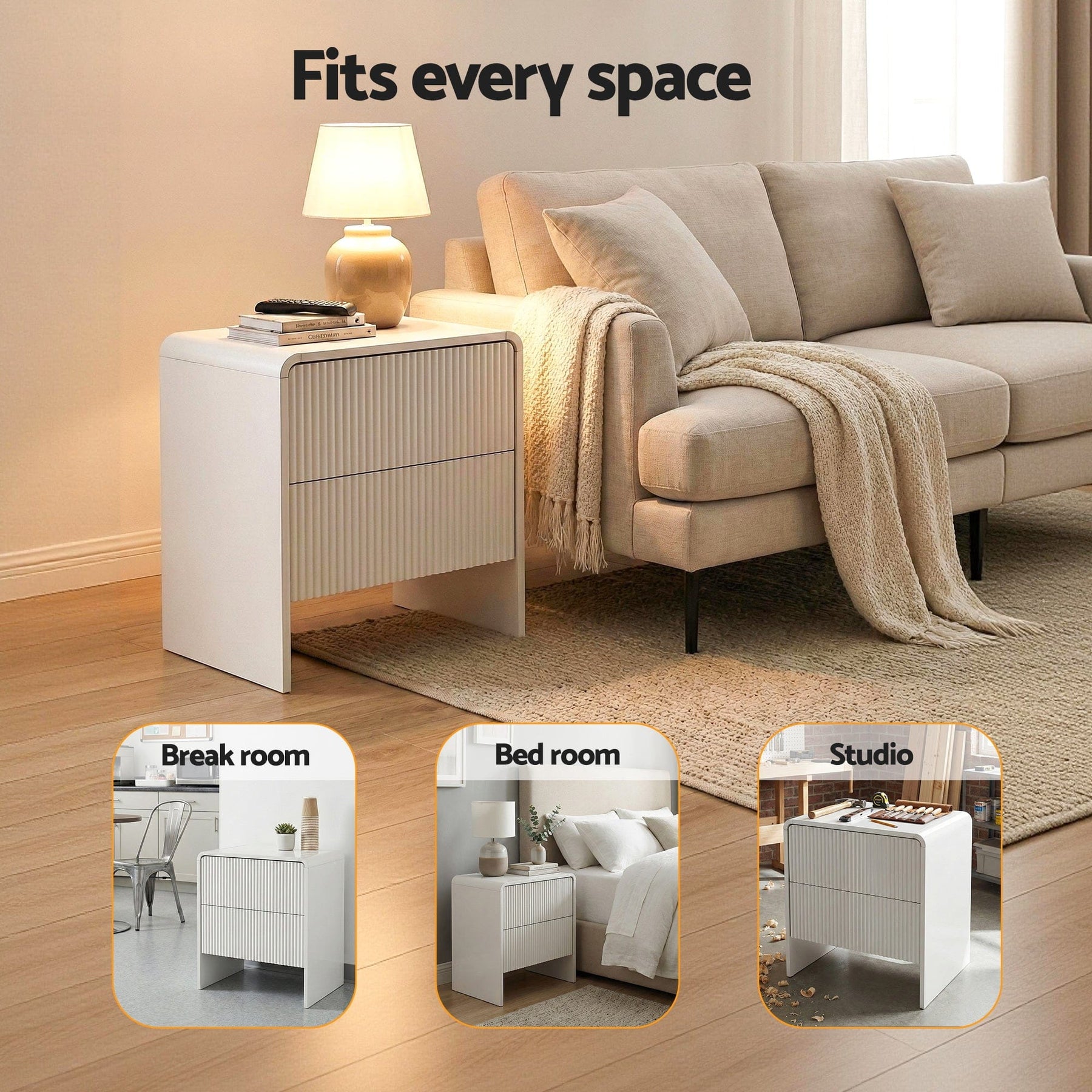 Artiss Bedside Table 2 Drawers - Beige - SportZone.co.nz