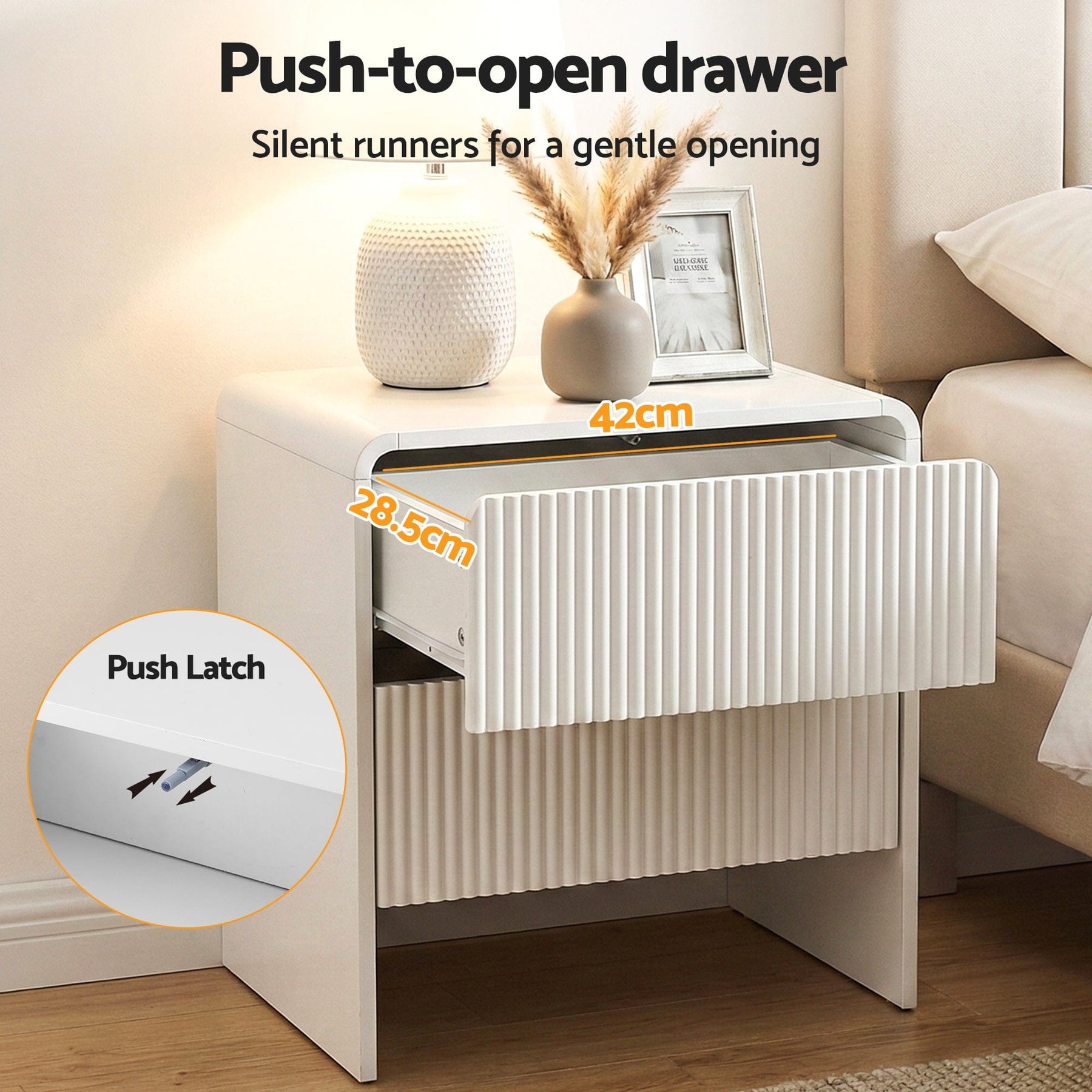 Artiss Bedside Table 2 Drawers - Beige - SportZone.co.nz
