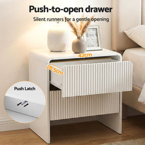 Artiss Bedside Table 2 Drawers - Beige - SportZone.co.nz