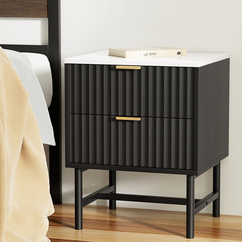 Artiss Bedside Table 2 Drawers - Black - SportZone.co.nz