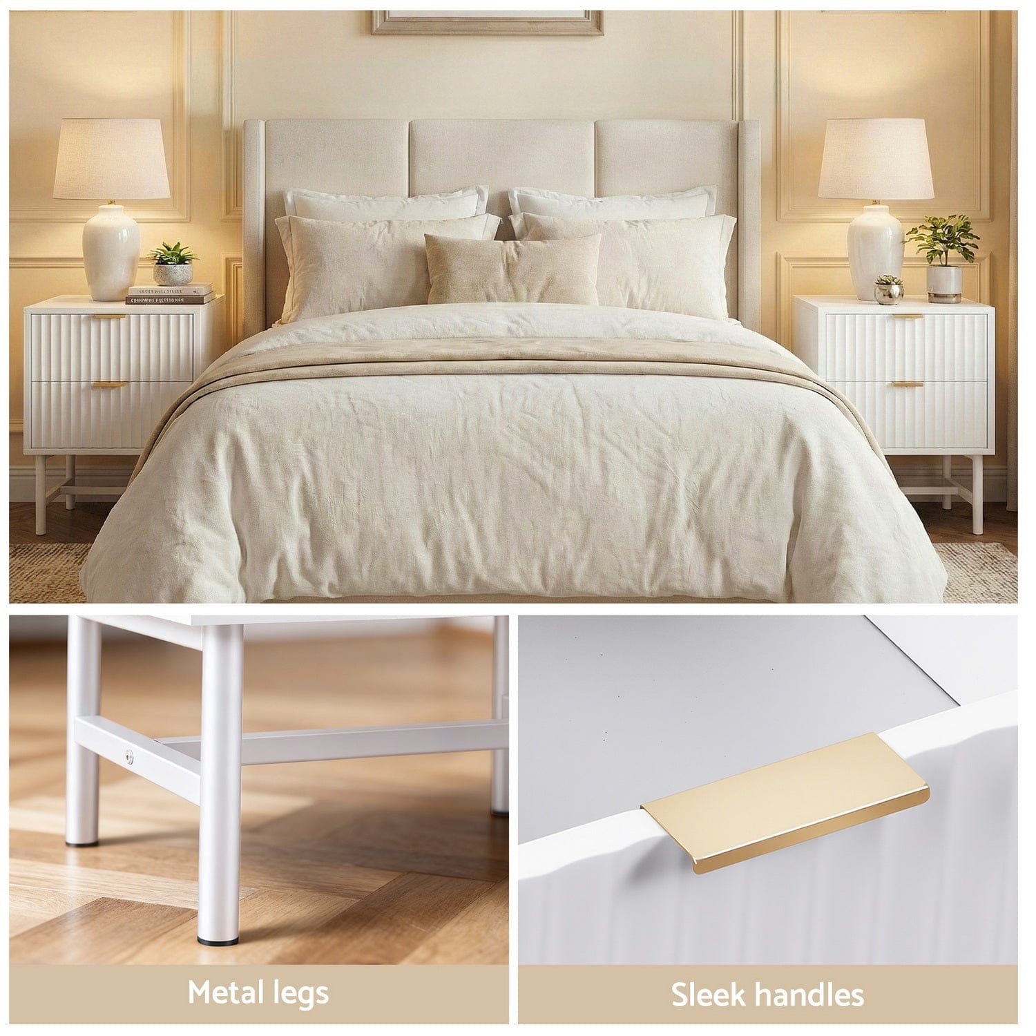 Artiss Bedside Table 2 Drawers - White - SportZone.co.nz