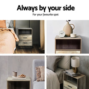 Artiss Bedside Table 2 Drawers with Shelf - BADAN - SportZone.co.nz