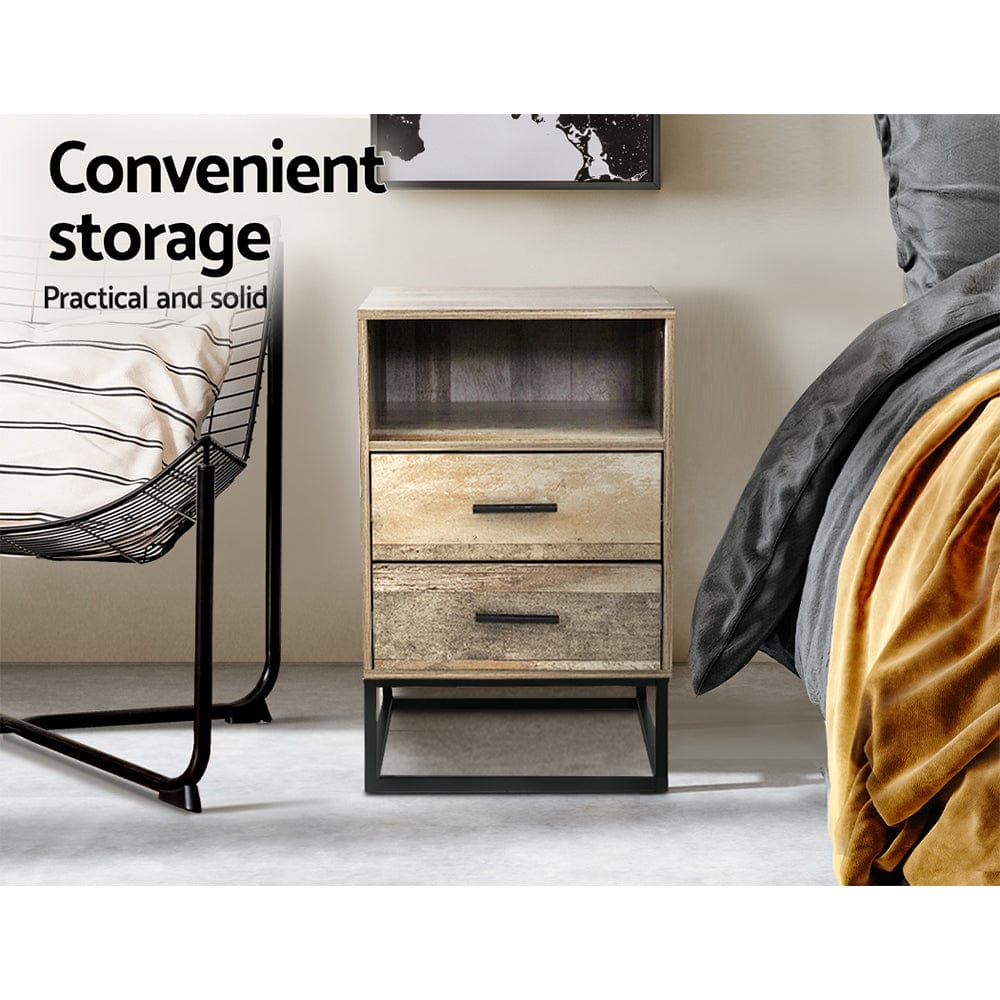Artiss Bedside Table 2 Drawers with Shelf - BADAN - SportZone.co.nz