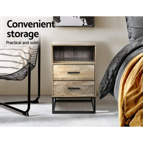 Artiss Bedside Table 2 Drawers with Shelf - BADAN - SportZone.co.nz