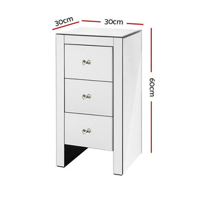 Artiss Bedside Table 3 Drawers Mirrored - QUENN Silver - SportZone.co.nz