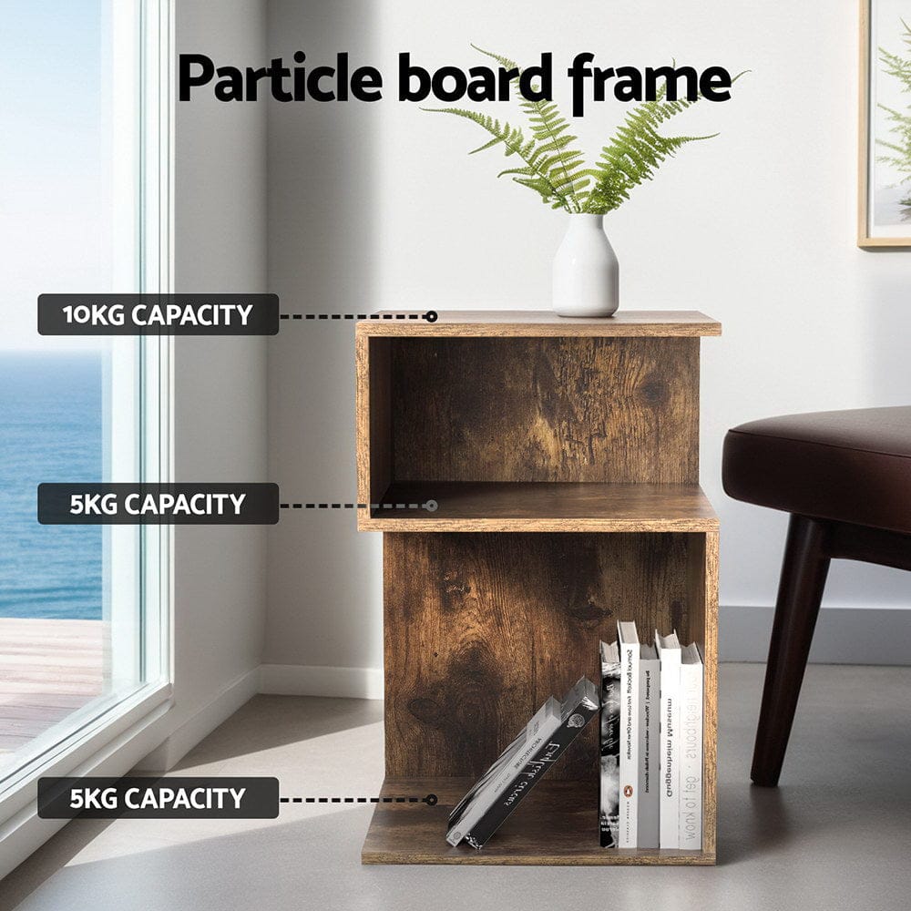 Artiss Bedside Table Shelves Side End Table Storage Nightstand Rust Oak UMENI - SportZone.co.nz