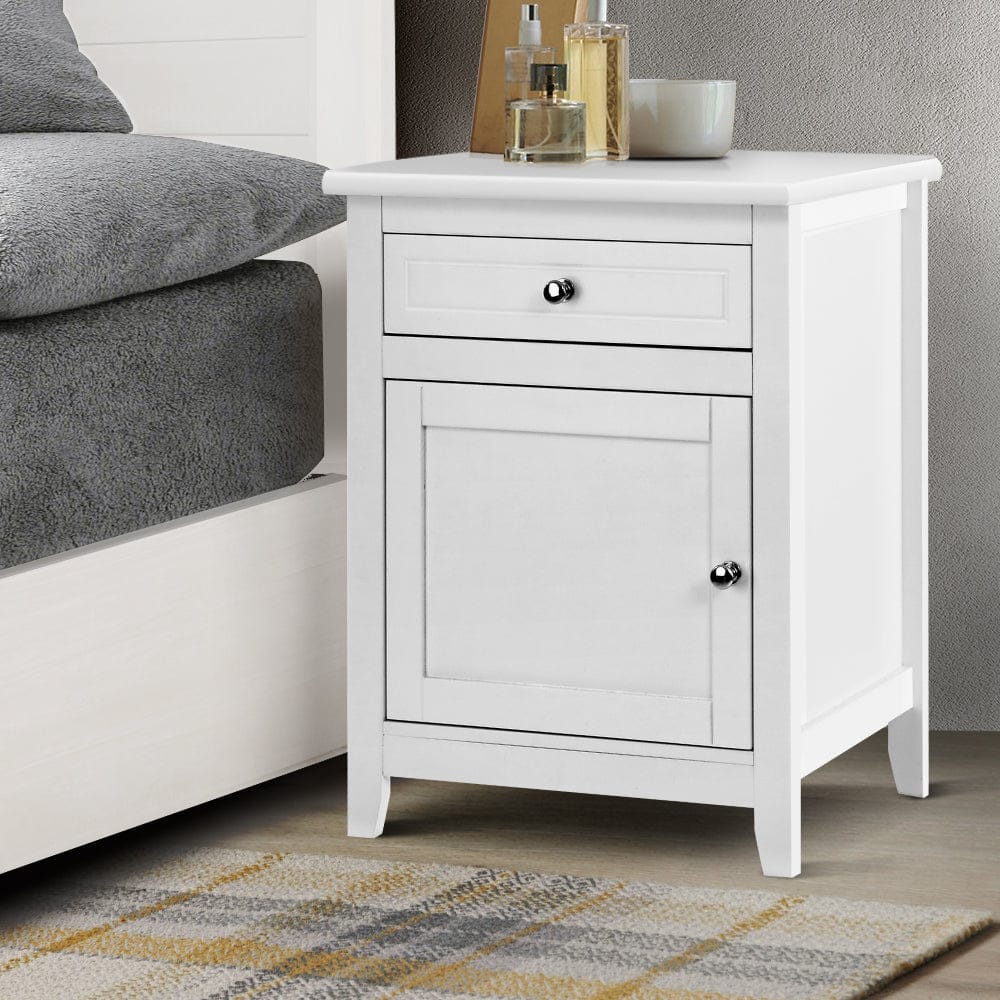 Artiss Bedside Tables Side Table Drawers Nightstand White - SportZone.co.nz