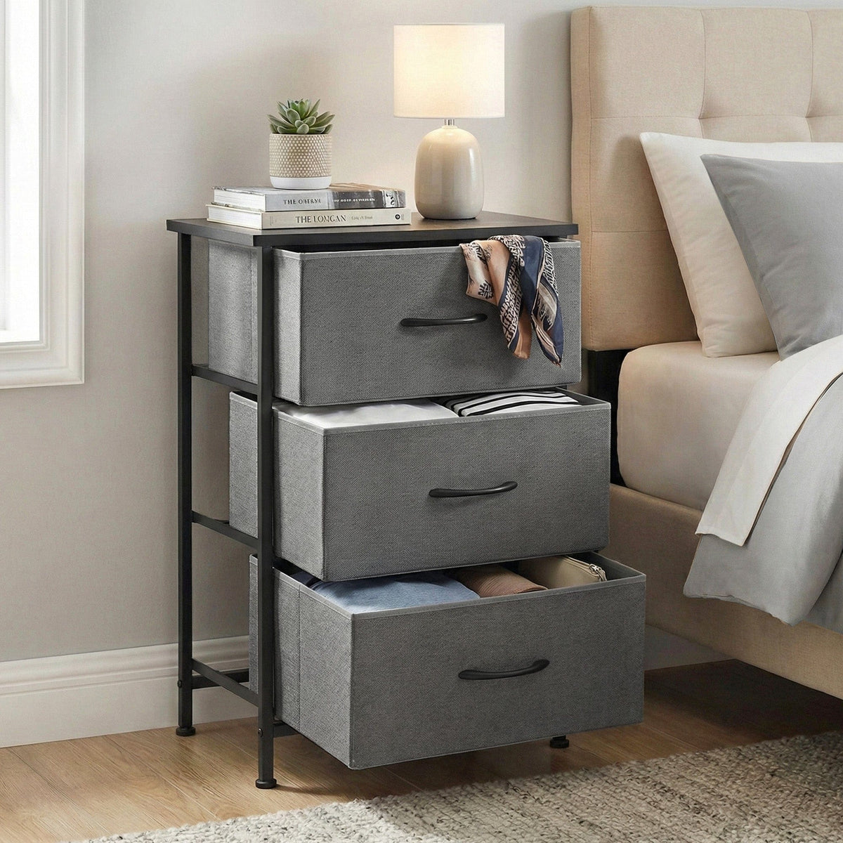 Artiss Chest of 3 Drawers Storage Dresser Tallboy Grey - SportZone.co.nz
