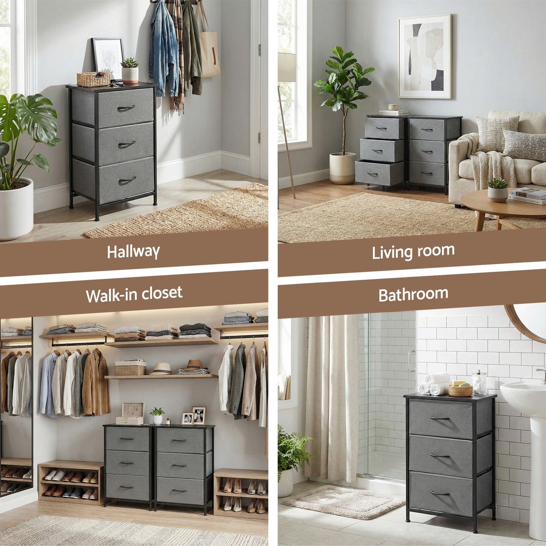 Artiss Chest of 3 Drawers Storage Dresser Tallboy Grey - SportZone.co.nz