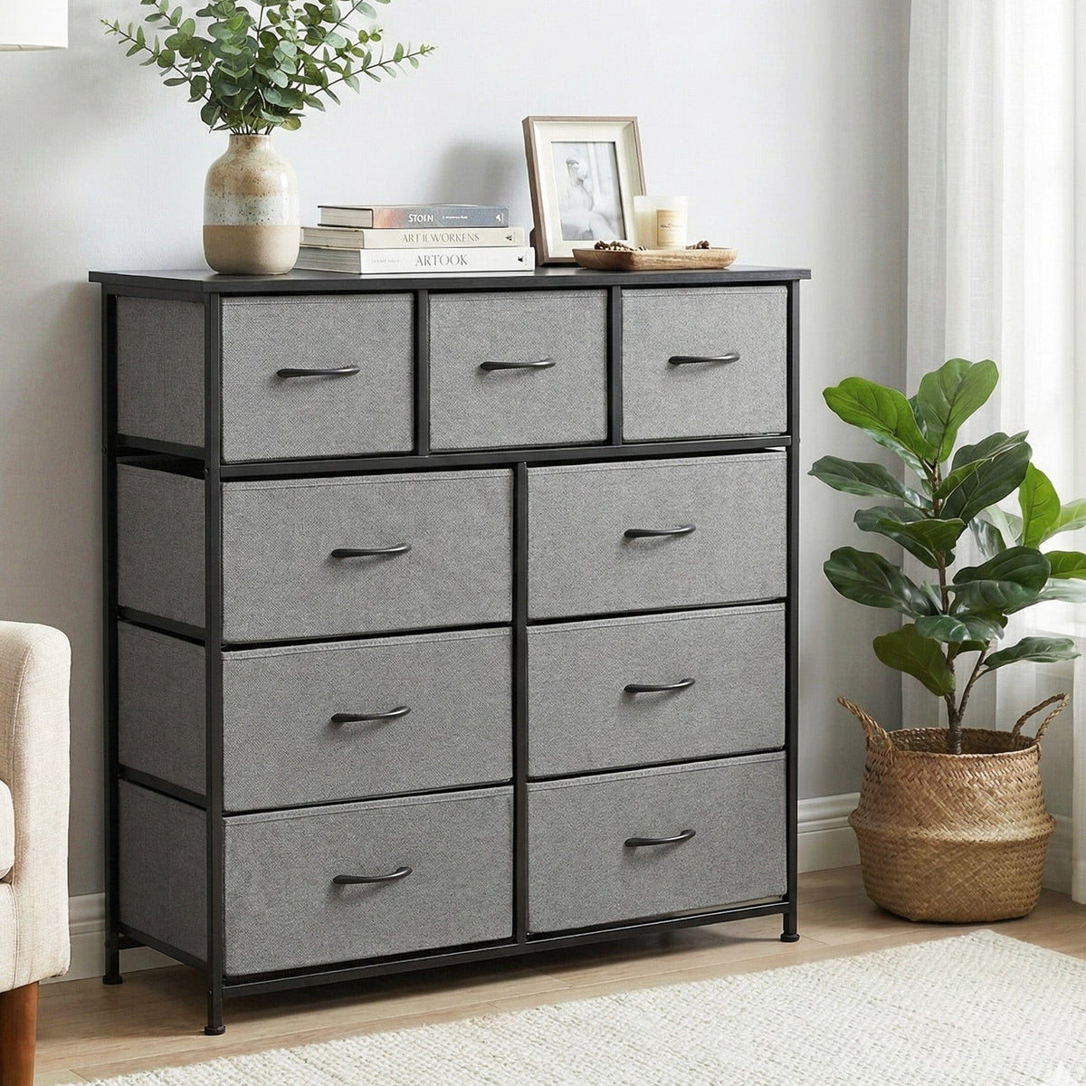 Artiss Chest of 9 Drawers Storage Dresser Tallboy Dark Grey - SportZone.co.nz