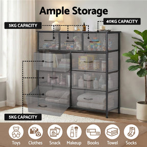 Artiss Chest of 9 Drawers Storage Dresser Tallboy Dark Grey - SportZone.co.nz