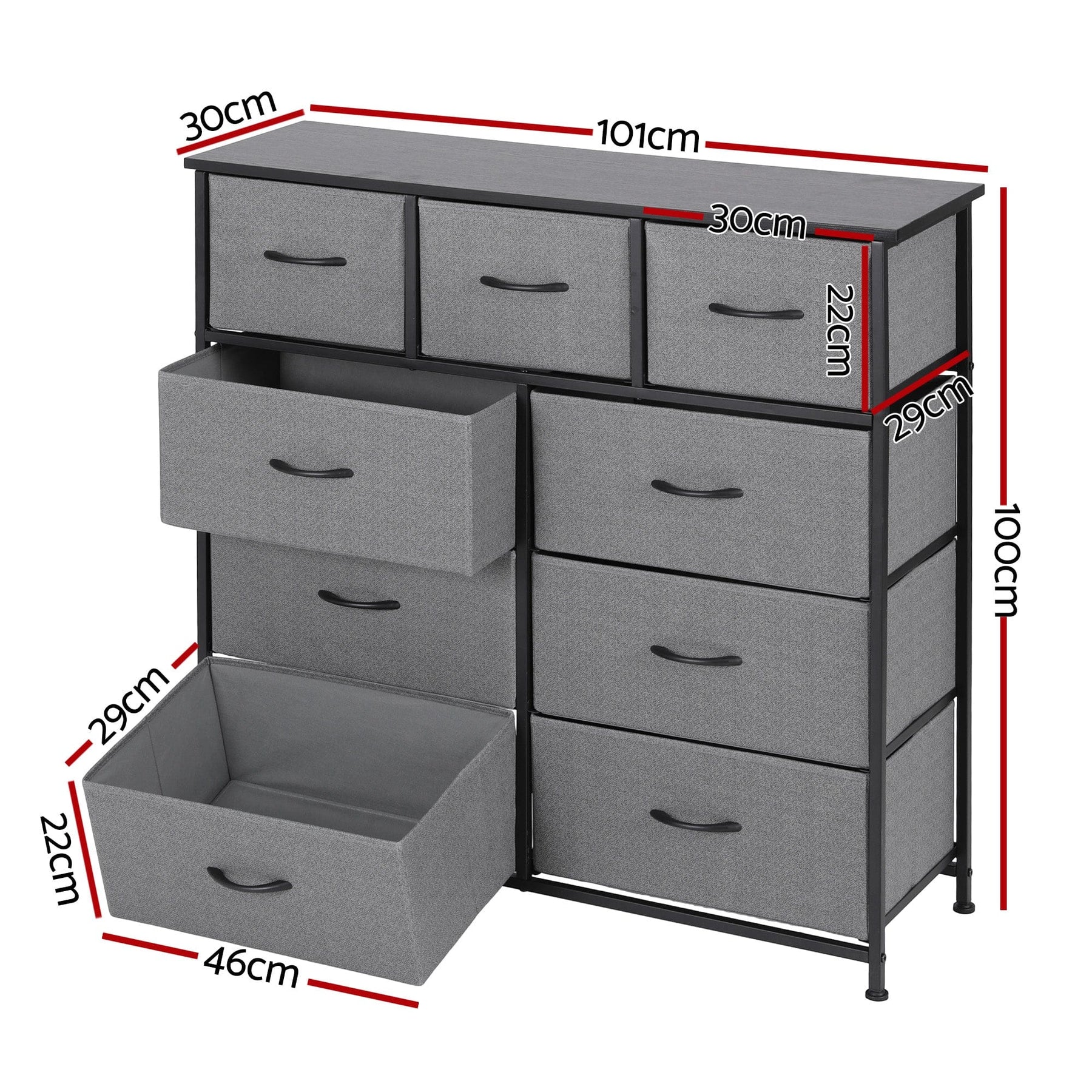 Artiss Chest of 9 Drawers Storage Dresser Tallboy Dark Grey - SportZone.co.nz