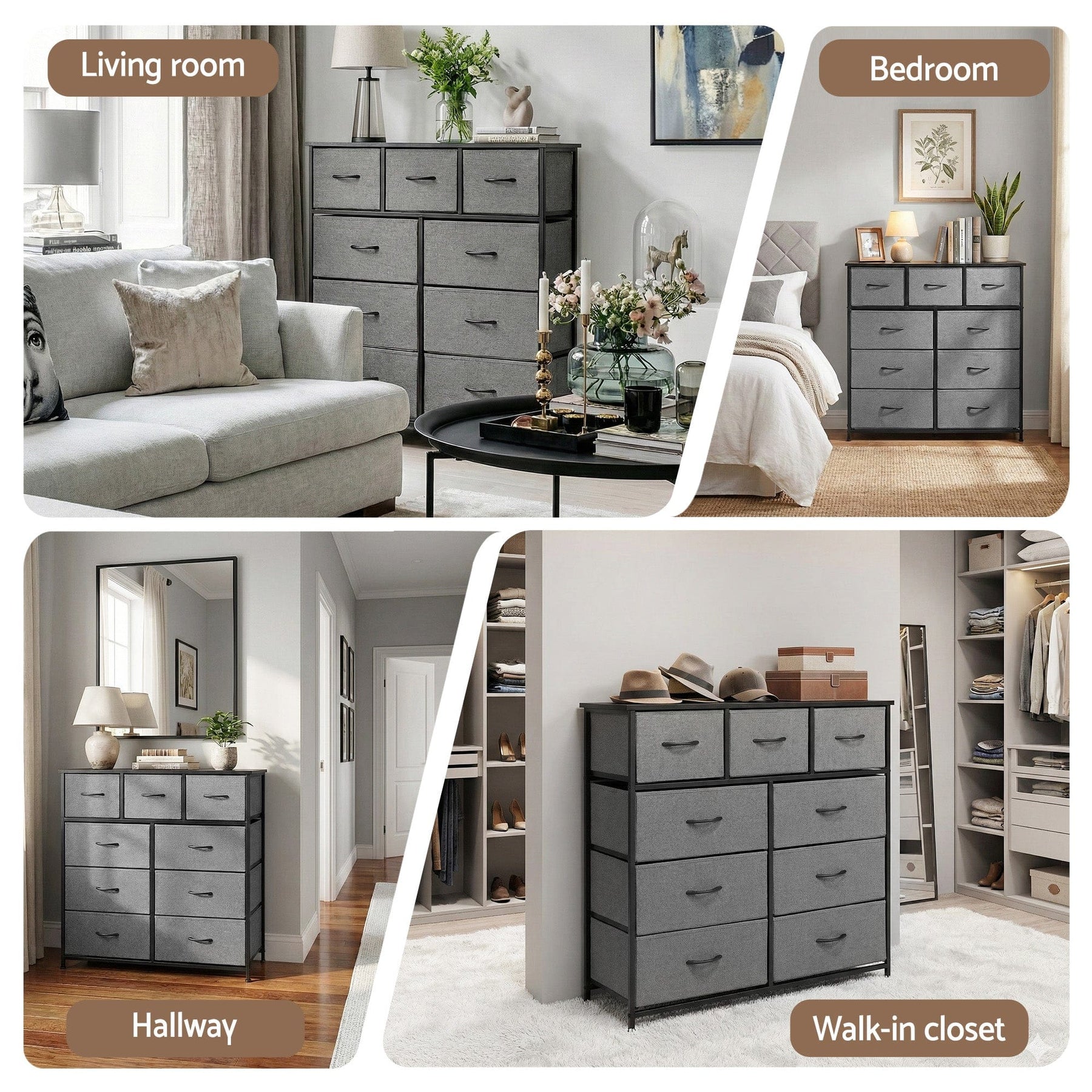Artiss Chest of 9 Drawers Storage Dresser Tallboy Dark Grey - SportZone.co.nz