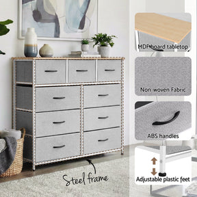 Artiss Chest of 9 Drawers Storage Dresser Tallboy Light Grey - SportZone.co.nz