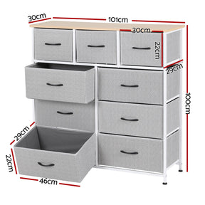 Artiss Chest of 9 Drawers Storage Dresser Tallboy Light Grey - SportZone.co.nz