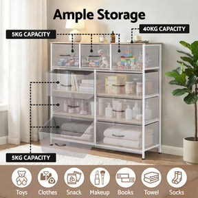 Artiss Chest of 9 Drawers Storage Dresser Tallboy Light Grey - SportZone.co.nz