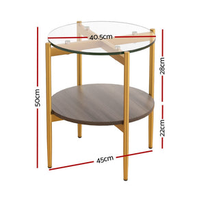 Artiss Coffee Table 45CM Round Tempered Glass Carol - SportZone.co.nz