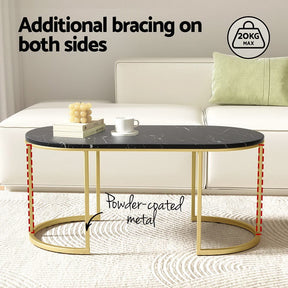 Artiss Coffee Table Marble Effect Black - SportZone.co.nz