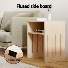 Artiss Coffee Table Storage Shelf Fluted Side Pine - SportZone.co.nz