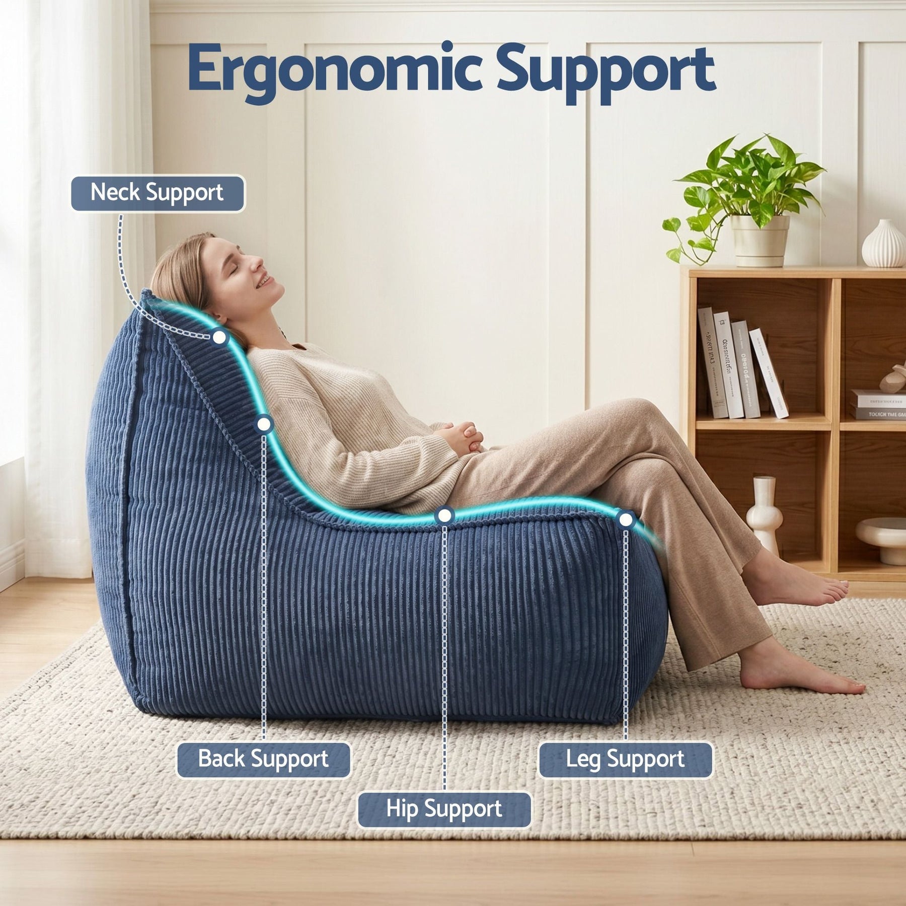 Artiss Corduroy Bean Bag Chair Cover Blue | Soft Washable Lazy Sofa Cover - SportZone.co.nz