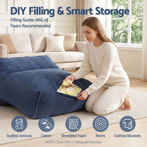 Artiss Corduroy Bean Bag Chair Cover Blue | Soft Washable Lazy Sofa Cover - SportZone.co.nz