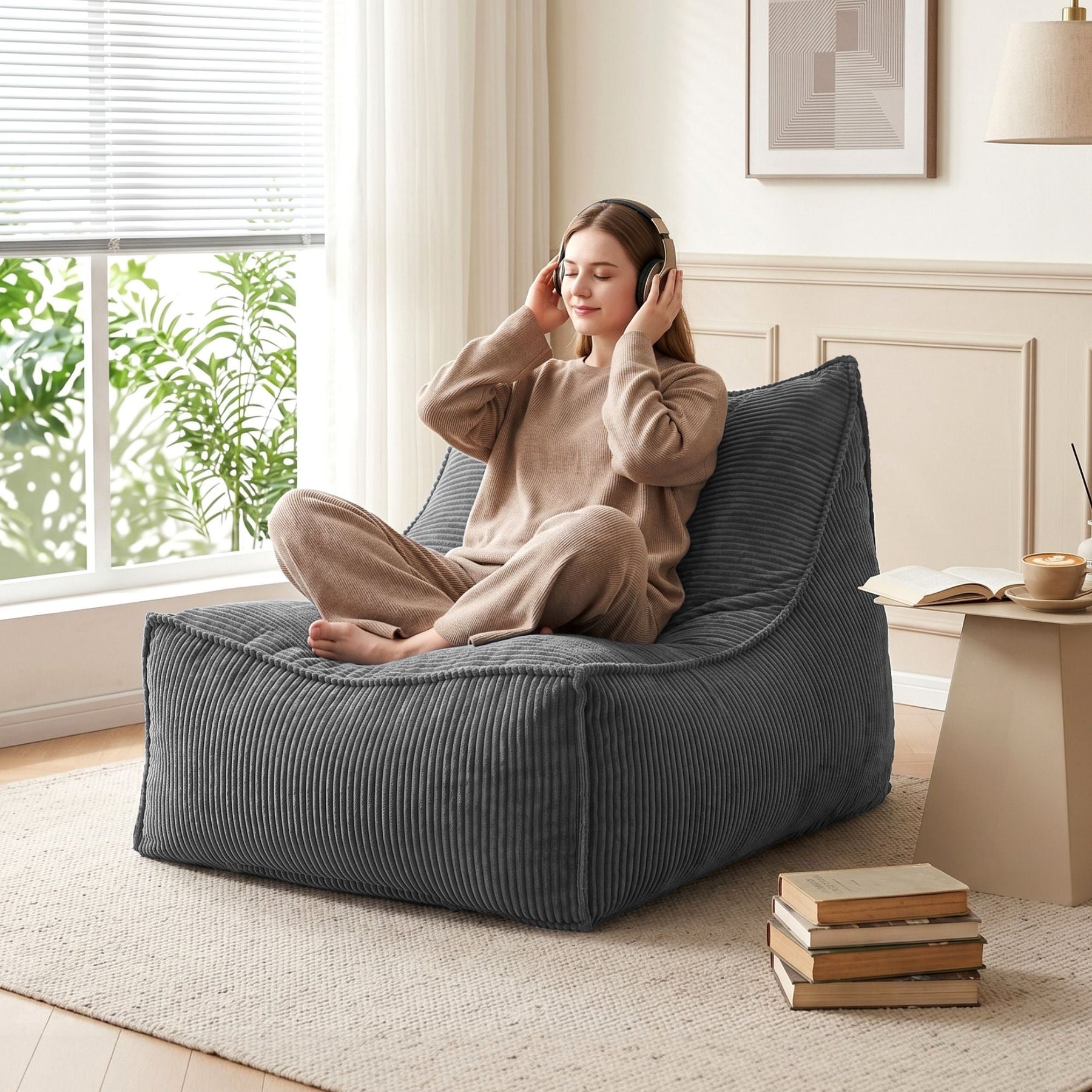 Artiss Corduroy Bean Bag Chair Cover Grey | Soft Washable Lazy Sofa Cover - SportZone.co.nz