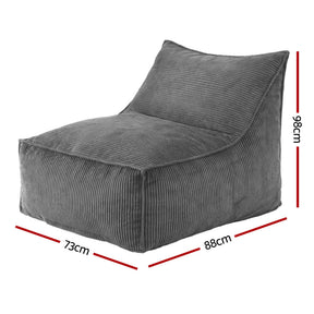 Artiss Corduroy Bean Bag Chair Cover Grey | Soft Washable Lazy Sofa Cover - SportZone.co.nz