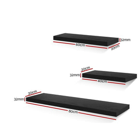 Artiss Floating Wall Shelf Set of 3 Black - SportZone.co.nz