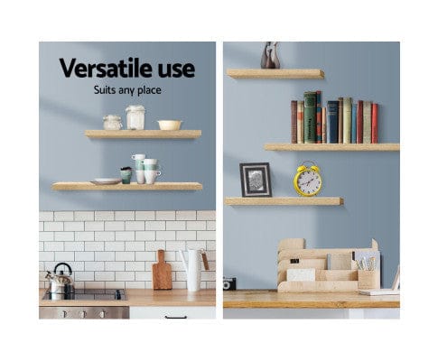 Artiss Floating Wall Shelf Set of 3 Oak - SportZone.co.nz