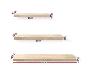 Artiss Floating Wall Shelf Set of 3 Oak - SportZone.co.nz