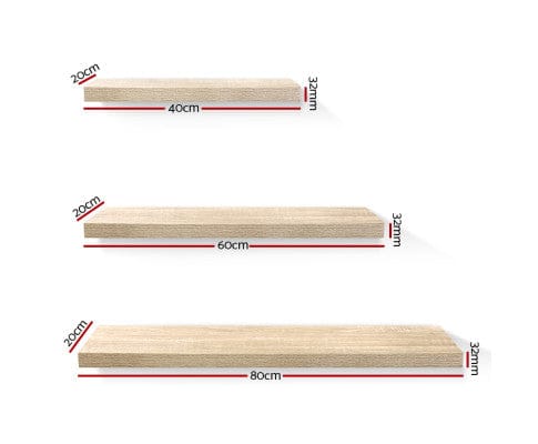 Artiss Floating Wall Shelf Set of 3 Oak - SportZone.co.nz