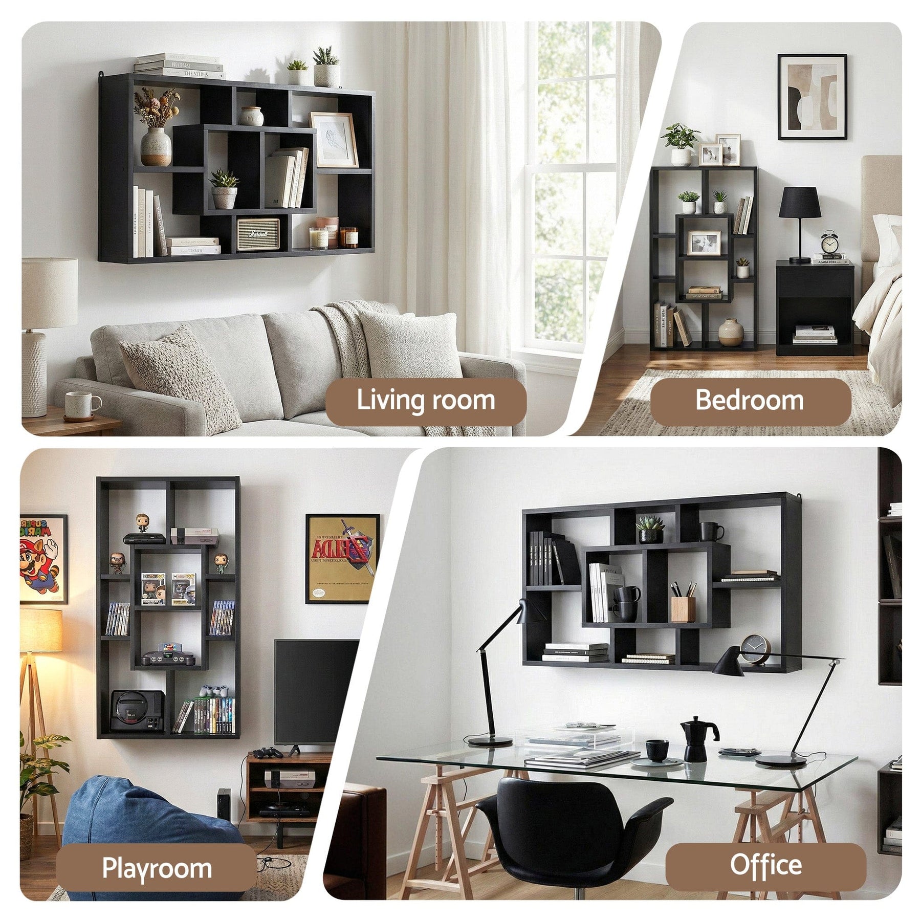 Artiss Floating Wall Shelves Bookshelf Black - SportZone.co.nz