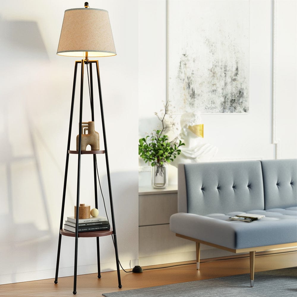 Artiss Floor Lamp 2 Tier Shelf Storage LED Light Stand Home Living Room Upright - SportZone.co.nz