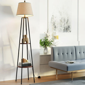 Artiss Floor Lamp 2 Tier Shelf Storage LED Light Stand Home Living Room Upright - SportZone.co.nz